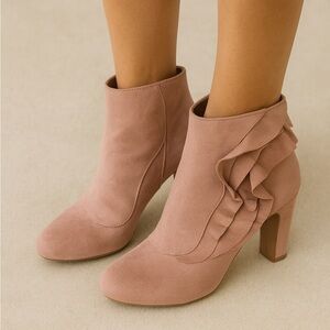 Pink Ruffle Ankle Boots